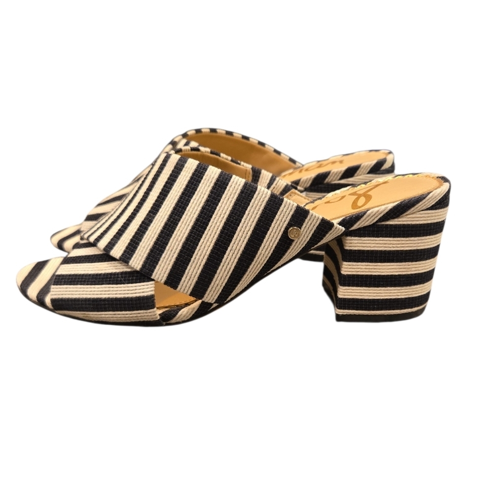 SAM EDELMAN STANLEY STRIPED BLOCK HEEL MULE SANDALS. SIZE 7M.
